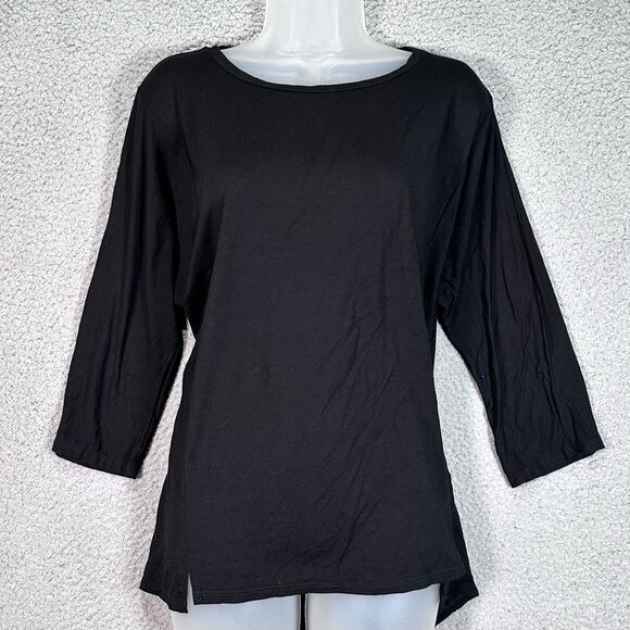 Eileen Fisher Stretch Tunic Top Women Large Black 3/4 Sleeve Oversized Knit Chic - Picture 5 of 11